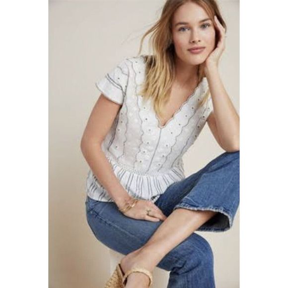 Anthropologie Amalia Lace Beaded Embroidered Blouse Size L. A44 - Picture 2 of 10